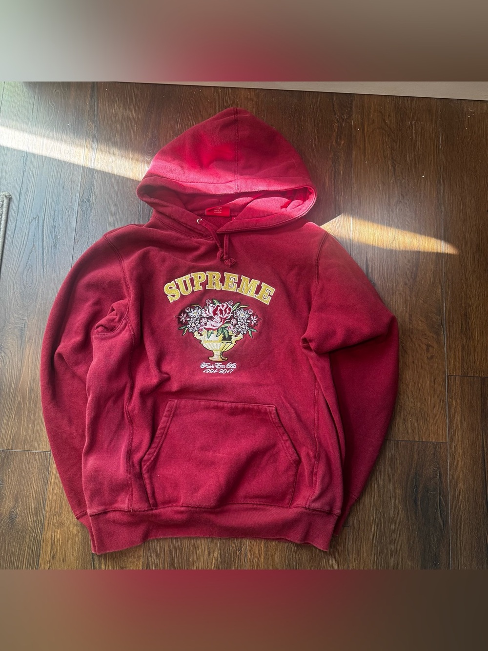 Supreme Burgundy Crewneck Floral Graphic Hoodie